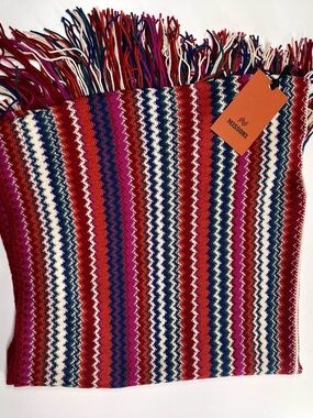 Missoni Multicolor Zigzag Knit Scarf - Red, Pink & Navy NWT Shawl Poncho